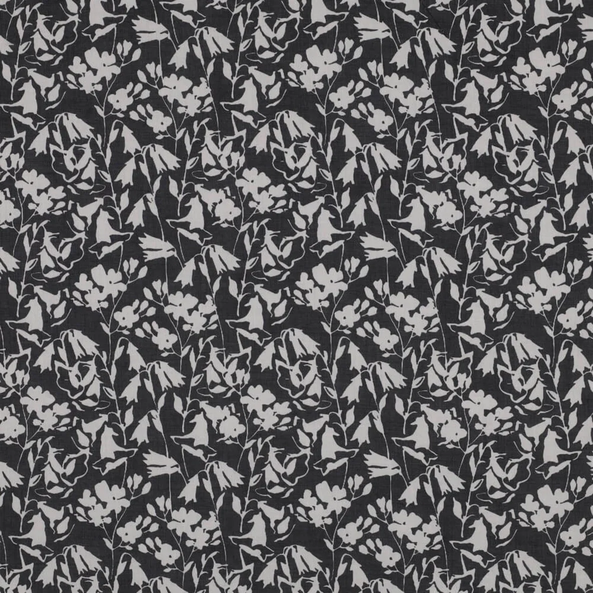 Baumwollvoile Blumen Schwarz