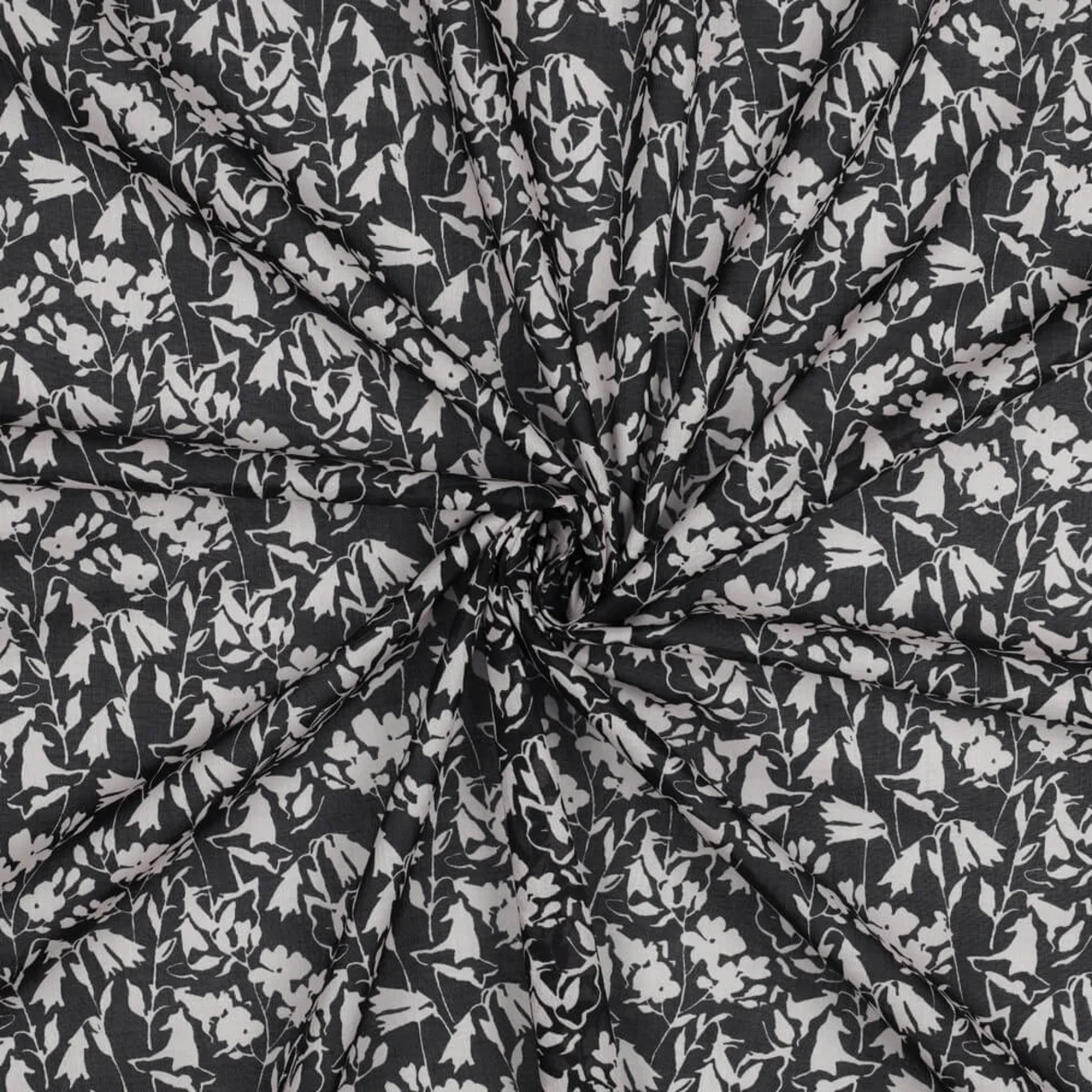 Baumwollvoile Blumen Schwarz