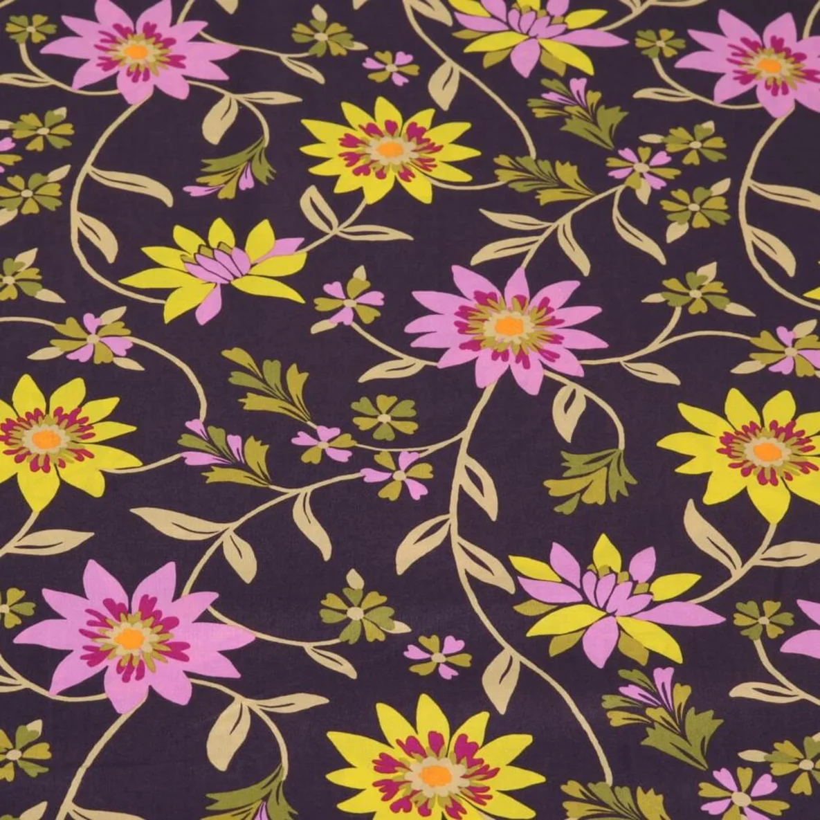 Baumwollvoile Blumenranken Aubergine