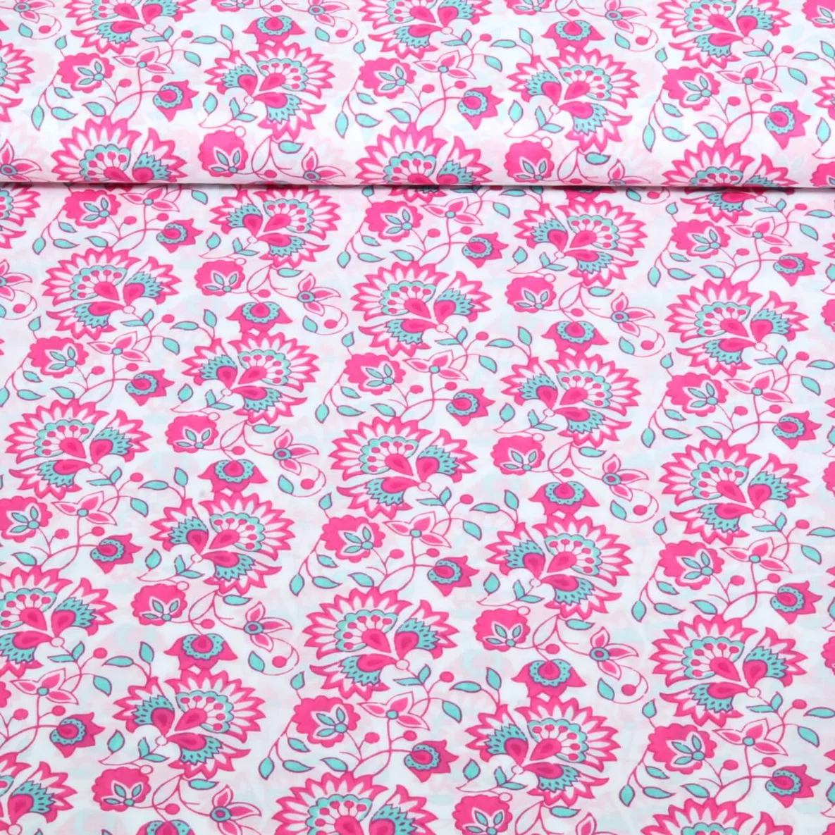 Baumwollvoile "Dalia" Blüten Weiß Pink