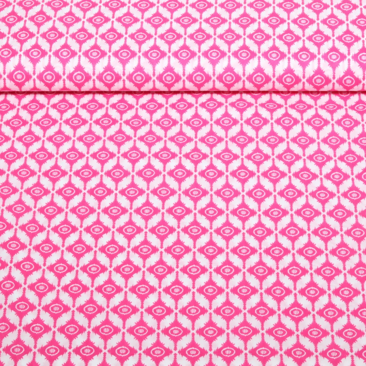 Baumwollvoile "Dalia" Ornamente Weiß Pink