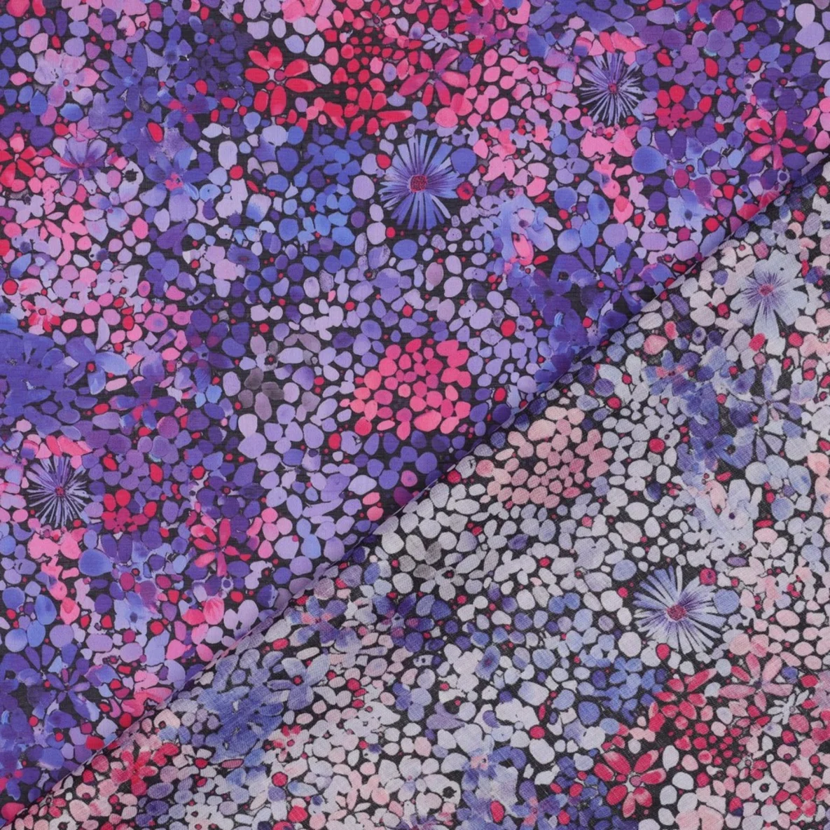 Baumwollvoile Digitaldruck Batik Blumendruck Lila