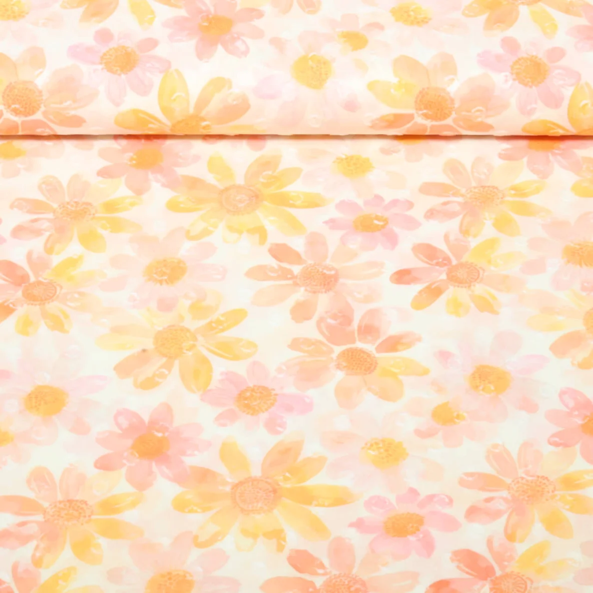 Baumwollvoile Dobby Blumen Ecru Orange