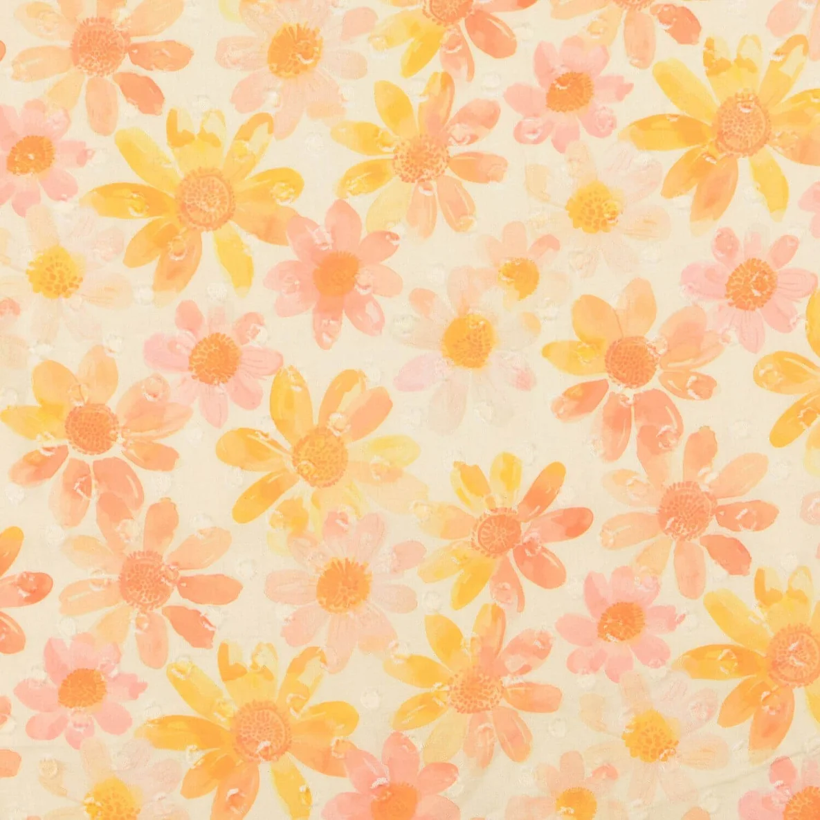 Baumwollvoile Dobby Blumen Ecru Orange