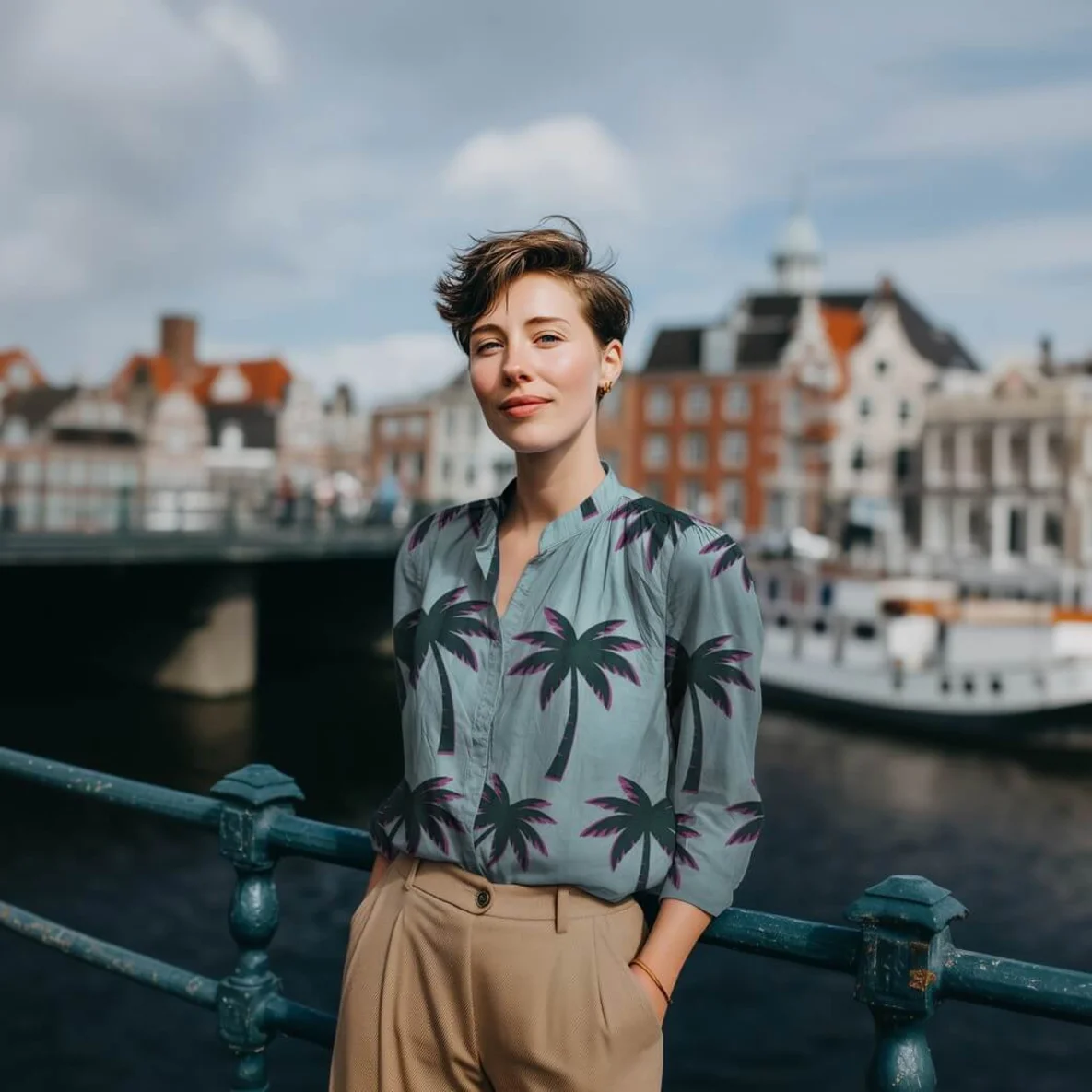 Baumwollvoile Palmen Ecru