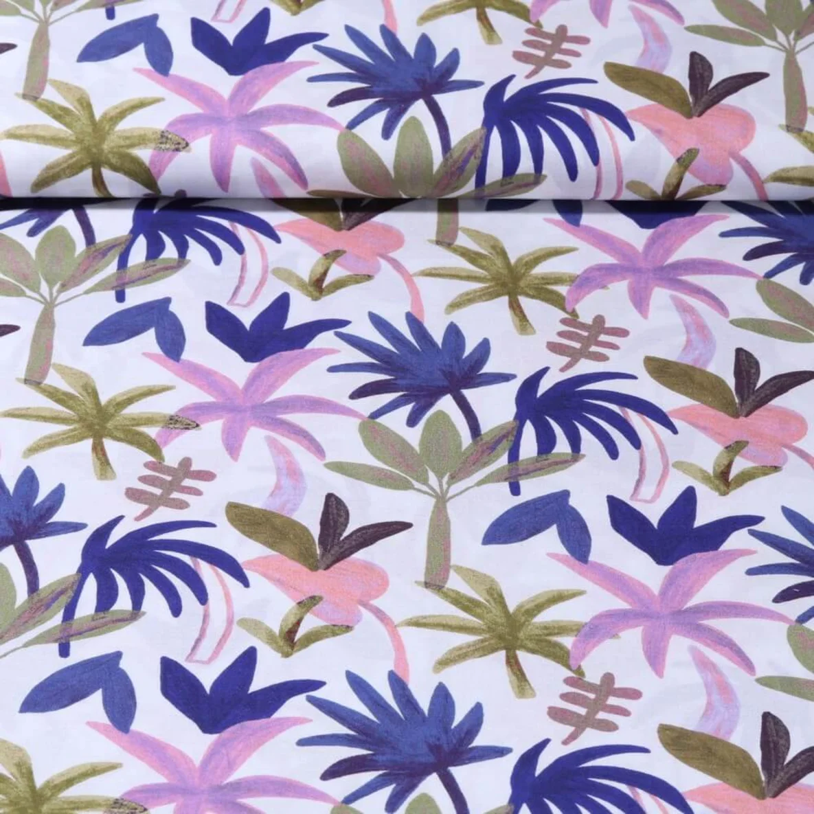 Baumwollvoile "Palmen" Weiß Blau