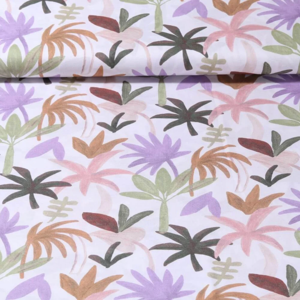 Baumwollvoile "Palmen" Weiß Lila