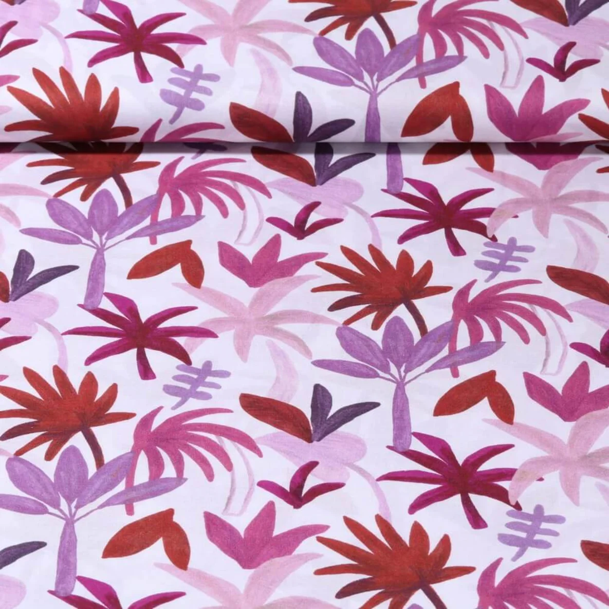 Baumwollvoile "Palmen" Weiß Rot