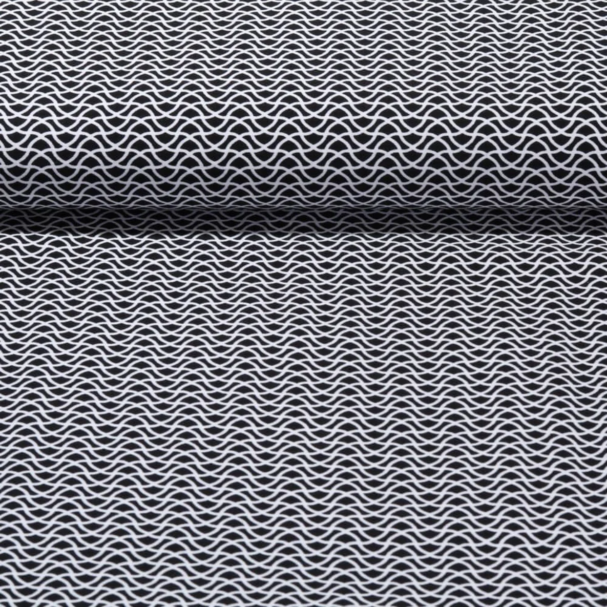 Bengaline Stretch-Stoff Wellenlinien Schwarz Weiß