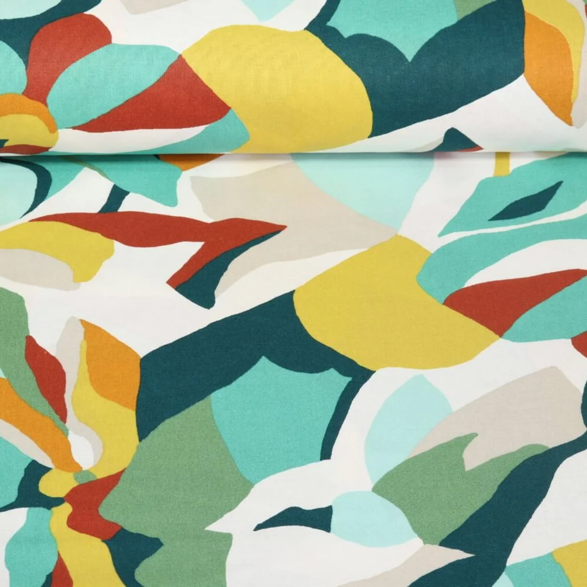 Beschichtete Baumwolle Abstrakte Blumen Weiß Grün