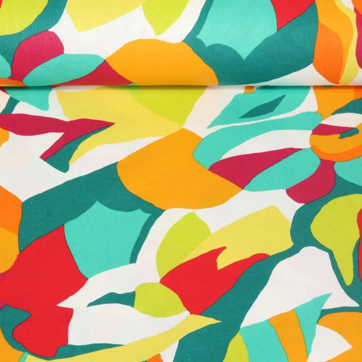 Beschichtete Baumwolle Abstrakte Blumen Weiß Rot