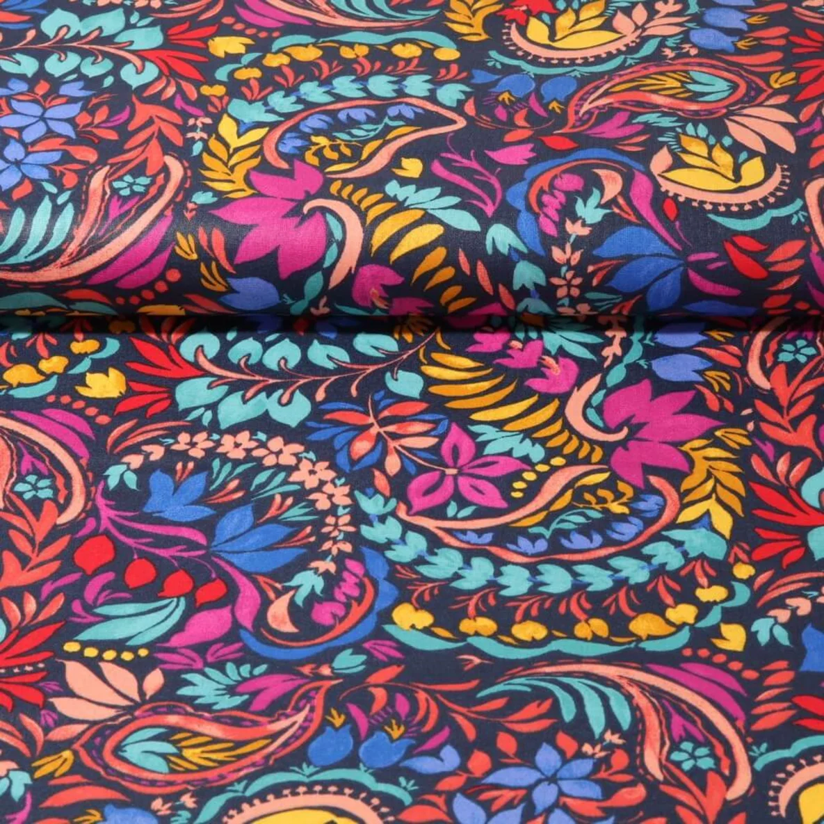 Beschichtete Baumwolle - Blüten und Blätter Blau