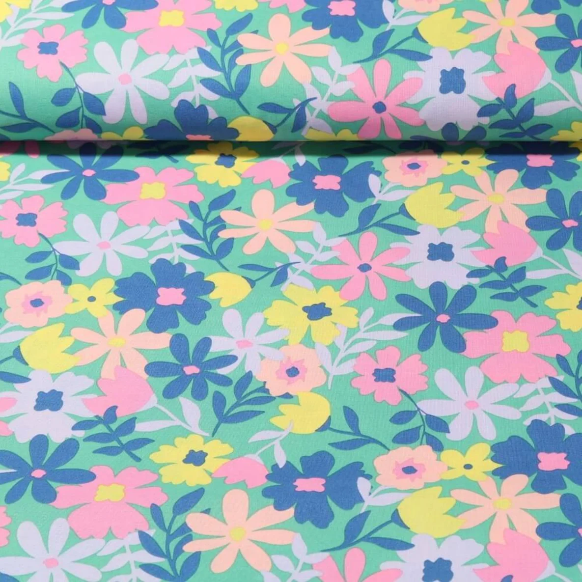 Beschichtete Baumwolle - Blumen Grün