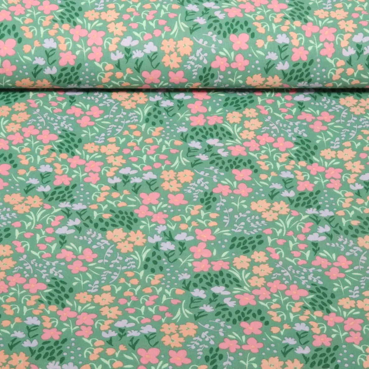 Beschichtete Baumwolle Blumen Grün