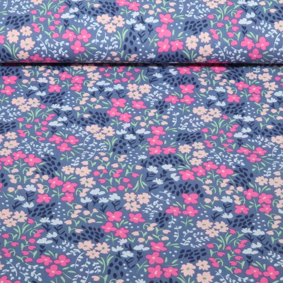 Beschichtete Baumwolle Blumen Jeansblau