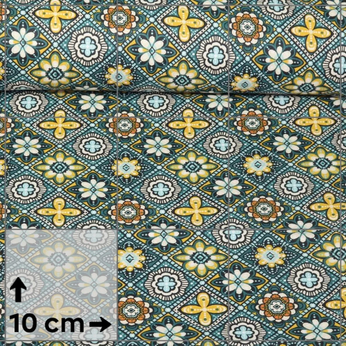 Beschichtete Baumwolle Blumen Orient Blau