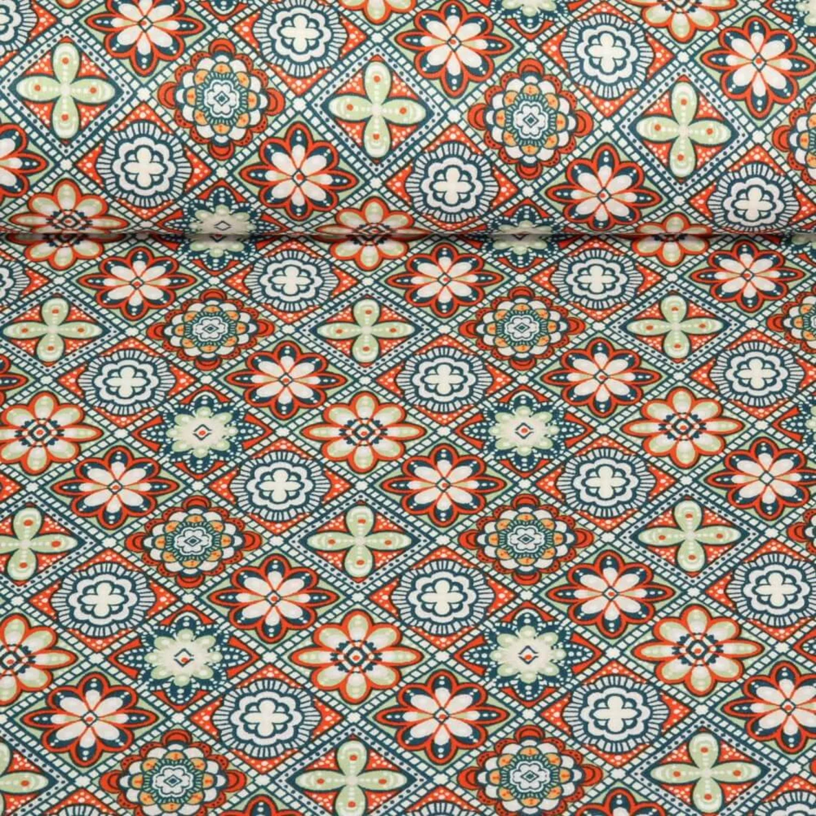 Beschichtete Baumwolle Blumen Orient Orange