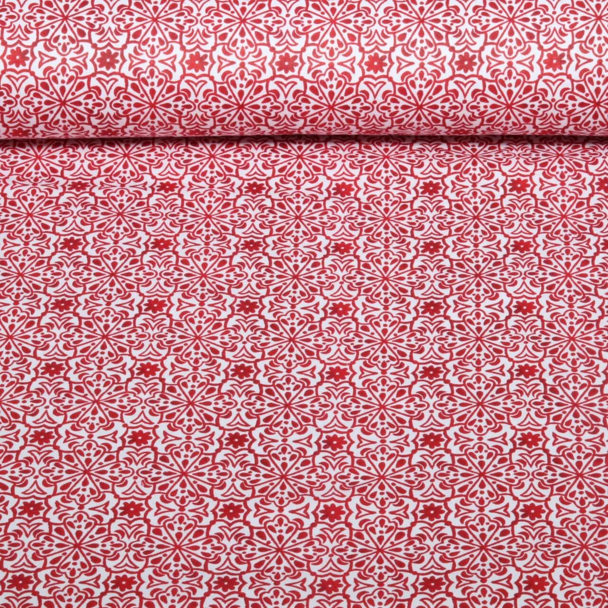 Beschichtete Baumwolle Blumen Ornamente Rot