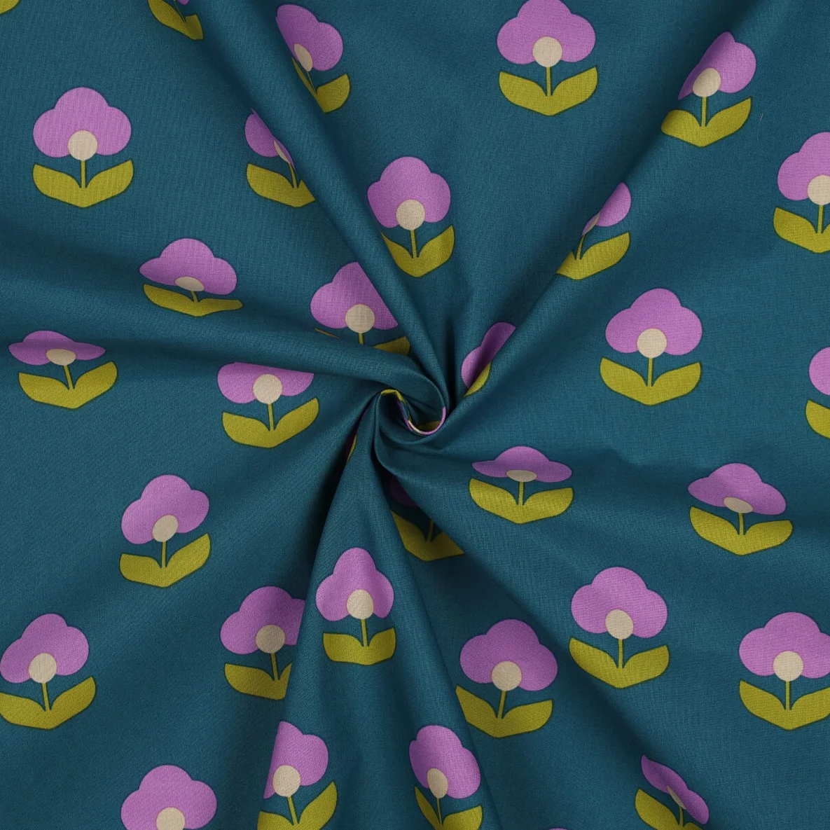 Beschichtete Baumwolle Blumen Petrol
