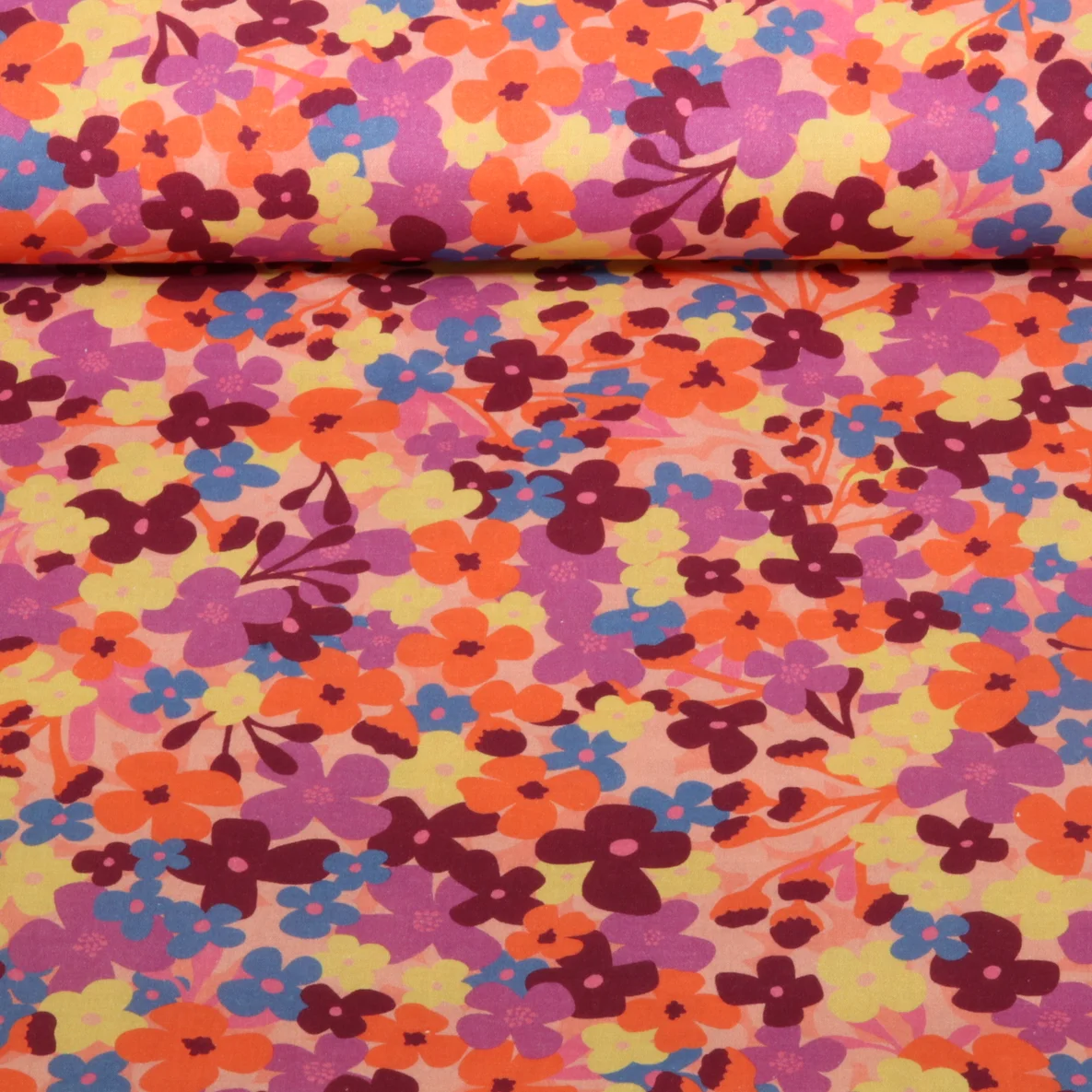 Beschichtete Baumwolle Blumen Pfirsich