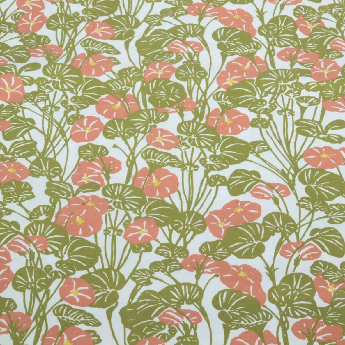 Beschichtete Baumwolle Blumen Und Blätter Weiß