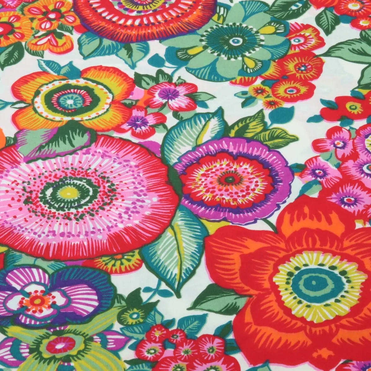 Beschichtete Baumwolle Blumenmeer Weiß Multicolor