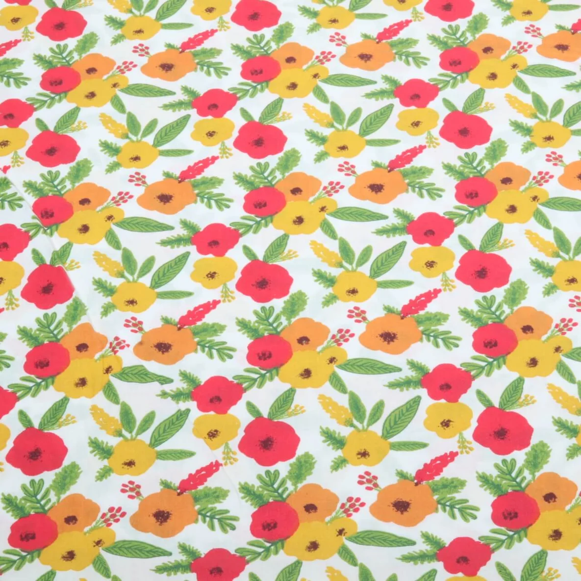 Beschichtete Baumwolle Bunte Blumen Weiß