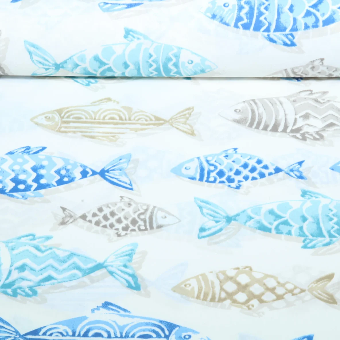 Beschichtete Baumwolle Große Fische Weiß