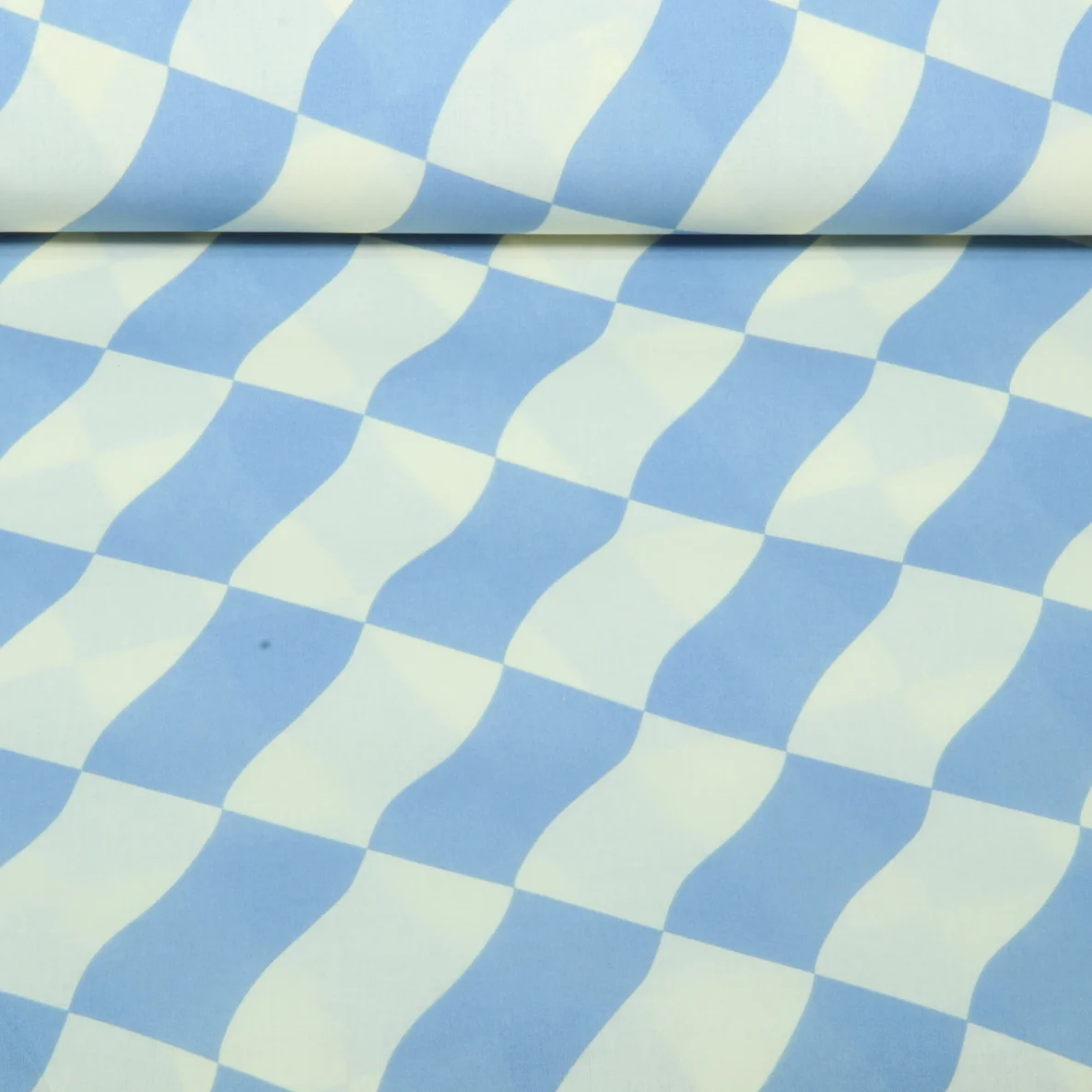 Beschichtete Baumwolle Karos Ecru Blau