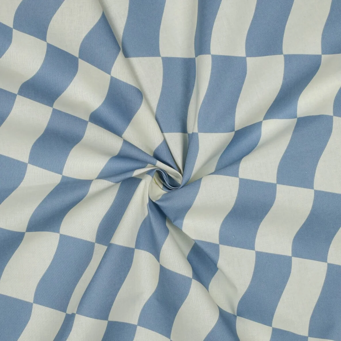Beschichtete Baumwolle Karos Ecru Blau