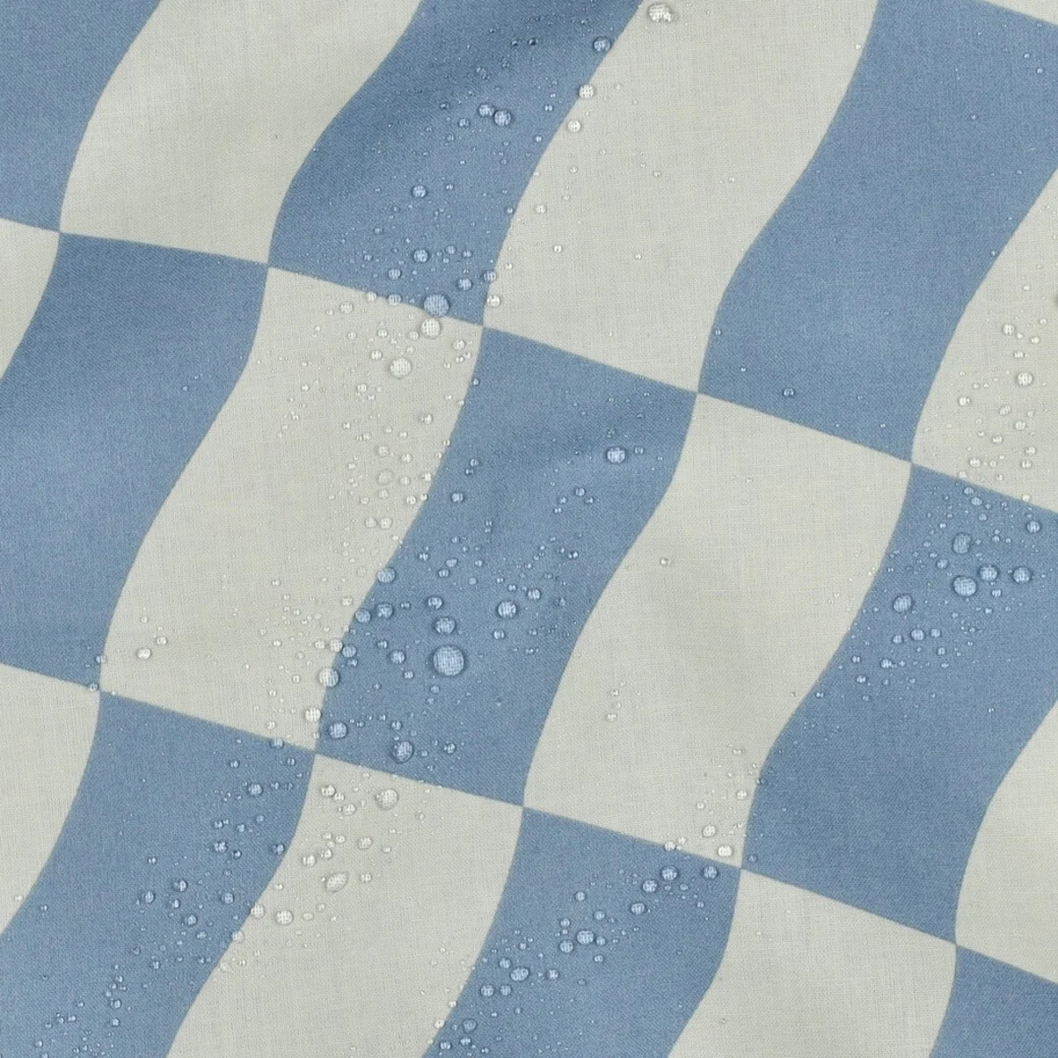 Beschichtete Baumwolle Karos Ecru Blau