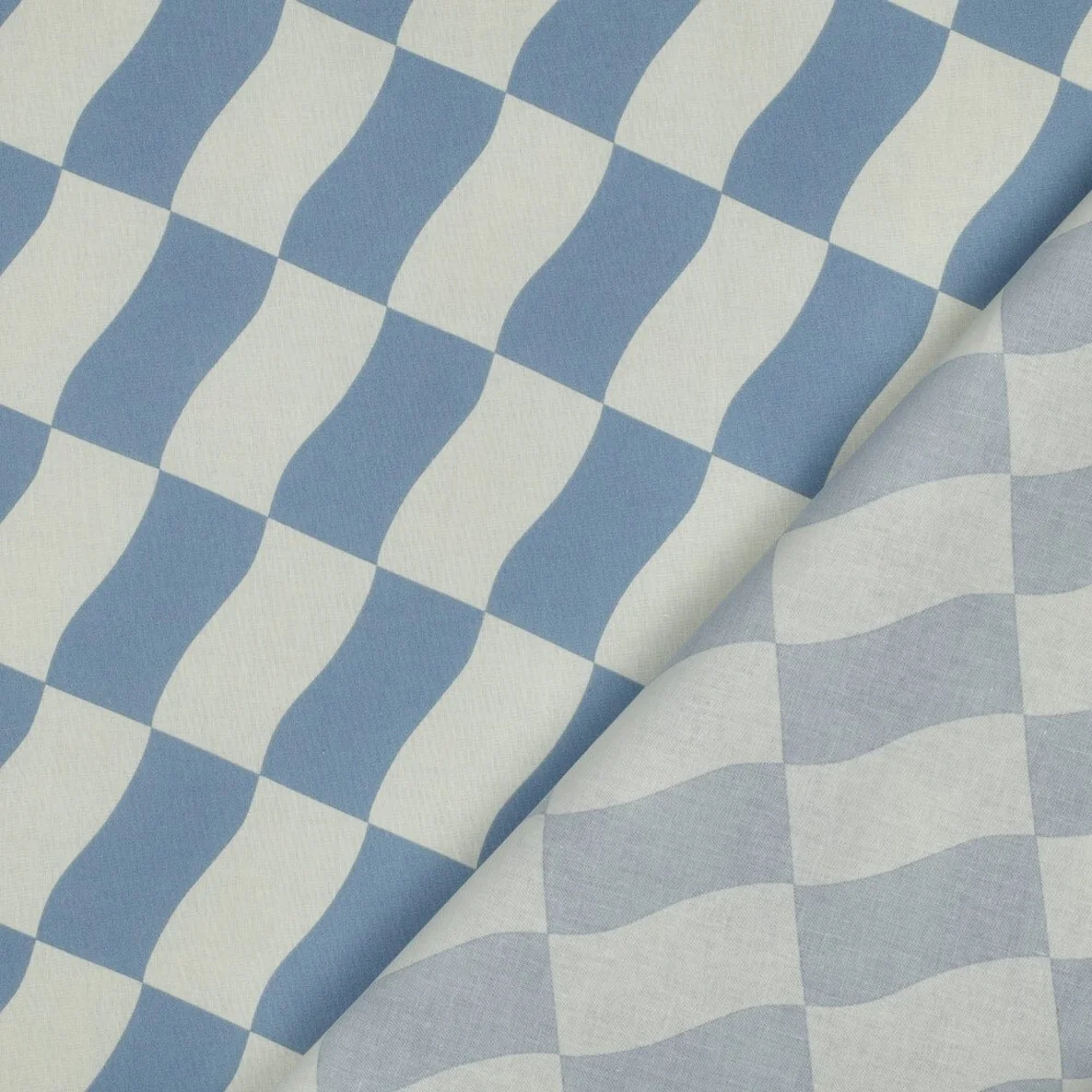 Beschichtete Baumwolle Karos Ecru Blau
