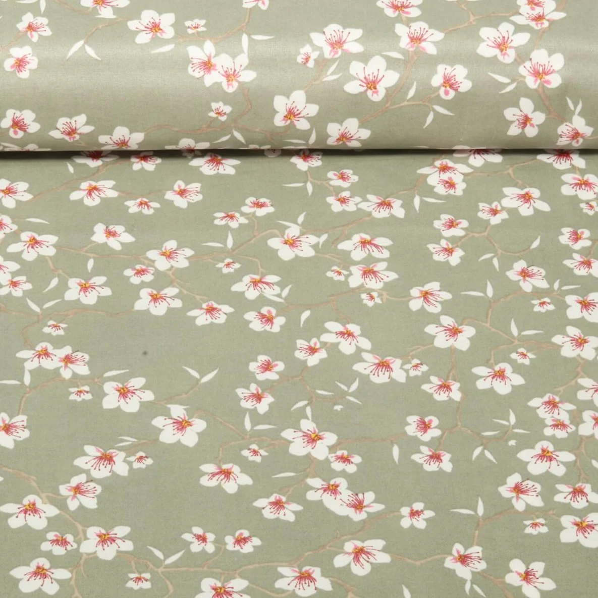 Beschichtete Baumwolle Kirschblüten Grau