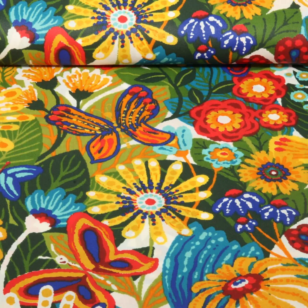 Beschichtete Baumwolle Schmetterlinge und Blumen Multicolor