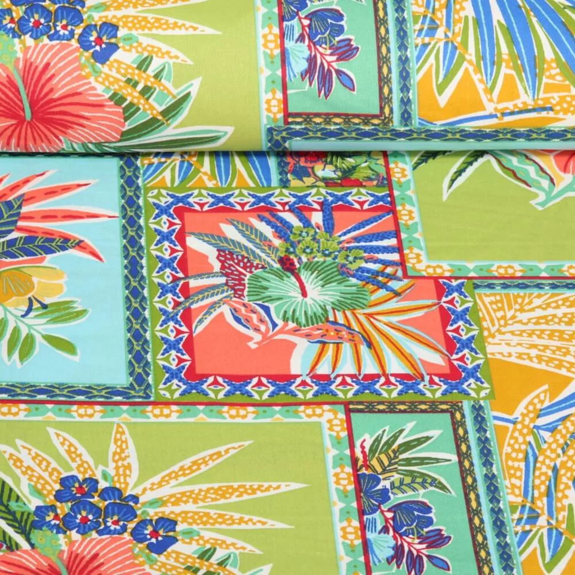 Beschichtete Baumwolle Tropische Blumen Multicolor