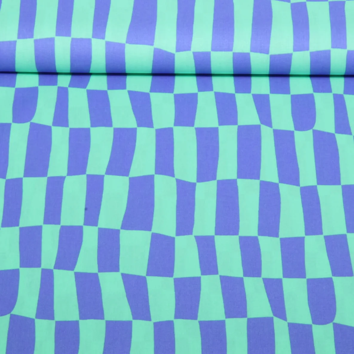 Bio Baumwoll-Popeline Jennifer Bouron Karos Blau Mint