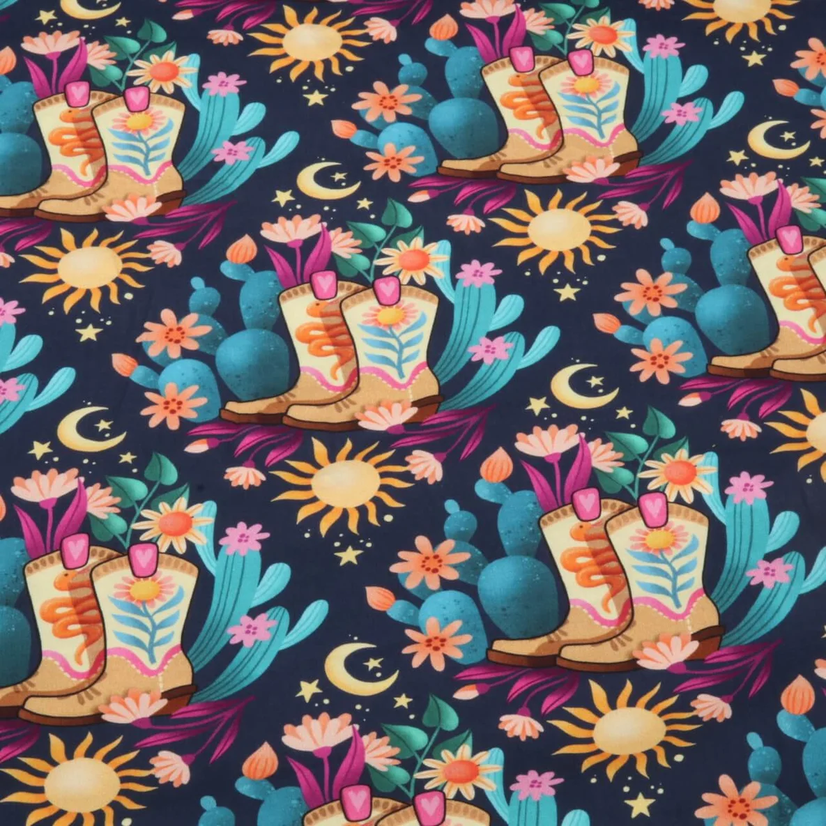 Bio Baumwoll Satin "Western Fairy Tales" Cowgirls Blau