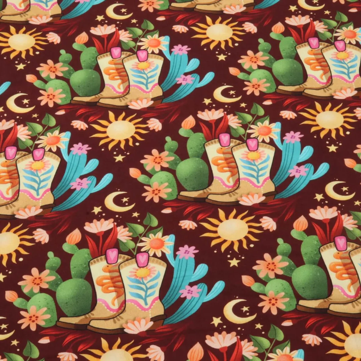 Bio Baumwoll Satin "Western Fairy Tales" Cowgirls Bordeaux