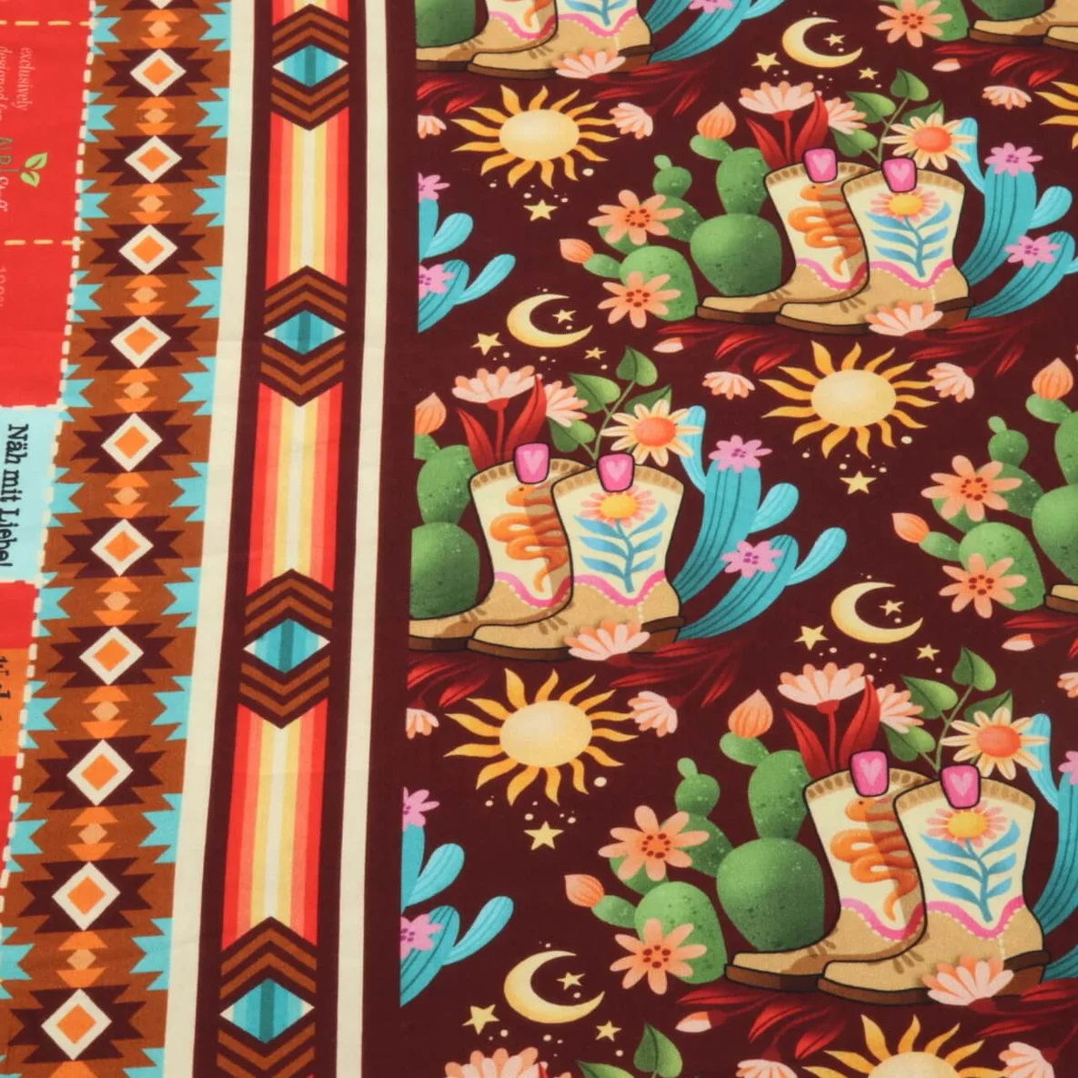 Bio Baumwoll Satin "Western Fairy Tales" Cowgirls Bordeaux