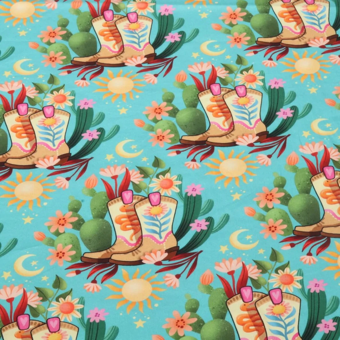 Bio Baumwoll Satin "Western Fairy Tales" Cowgirls Türkis