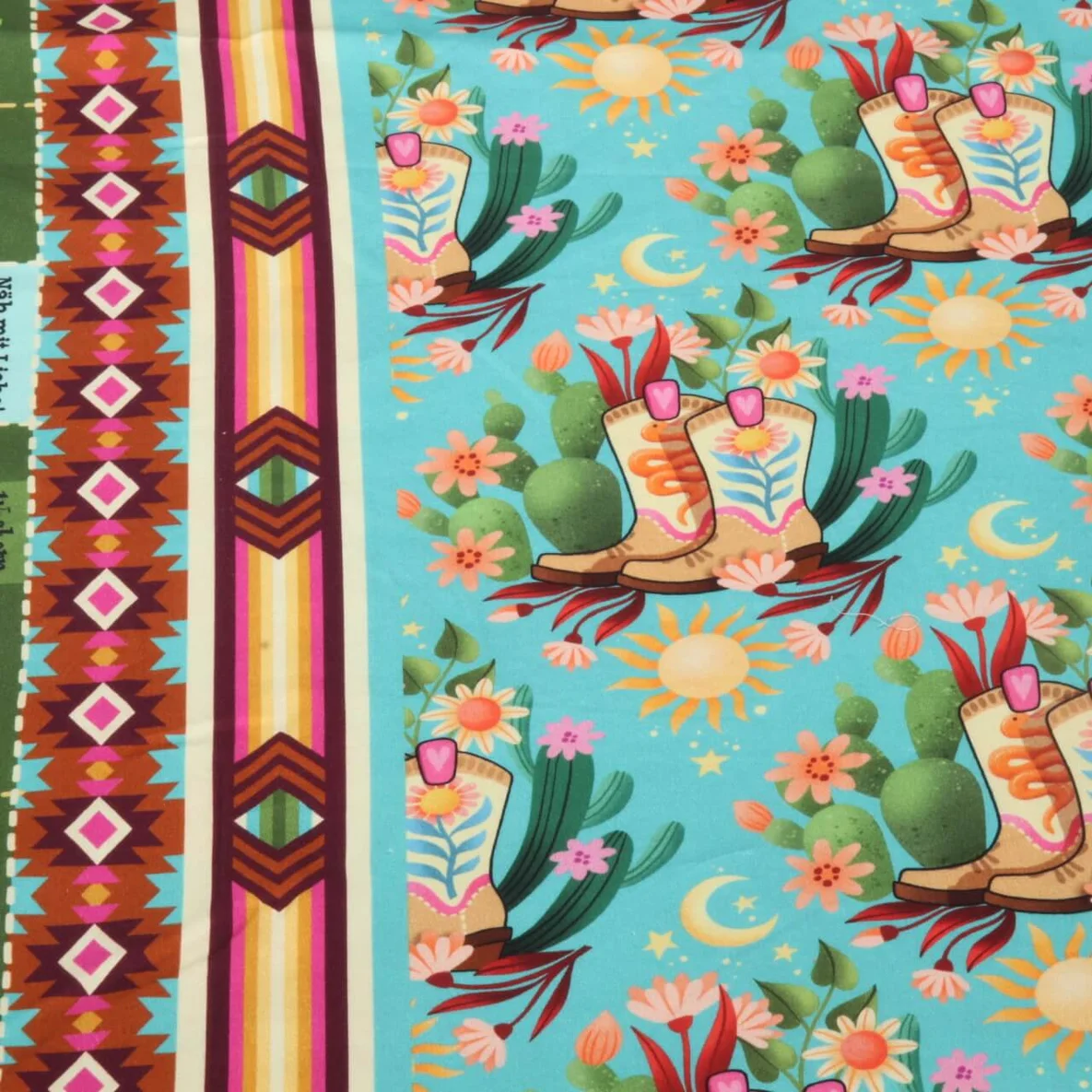 Bio Baumwoll Satin "Western Fairy Tales" Cowgirls Türkis