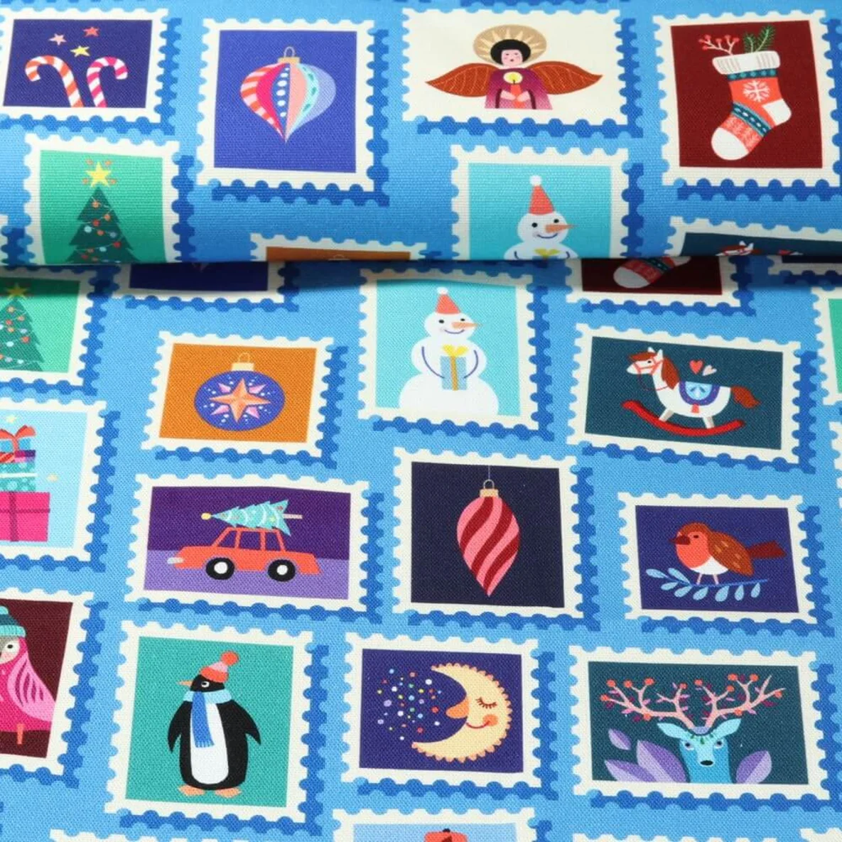 Bio-Canvas Hamburger Liebe "Christmas On Stamps" Blau