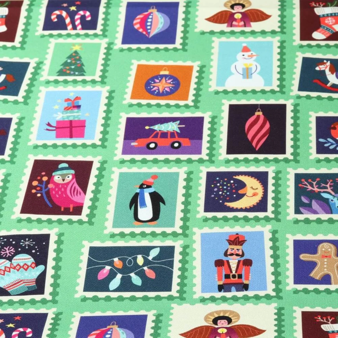 Bio-Canvas Hamburger Liebe "Christmas On Stamps" Grün