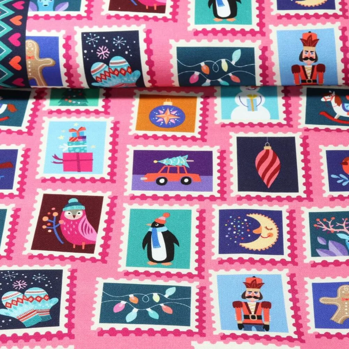Bio-Canvas Hamburger Liebe "Christmas On Stamps" Rosa