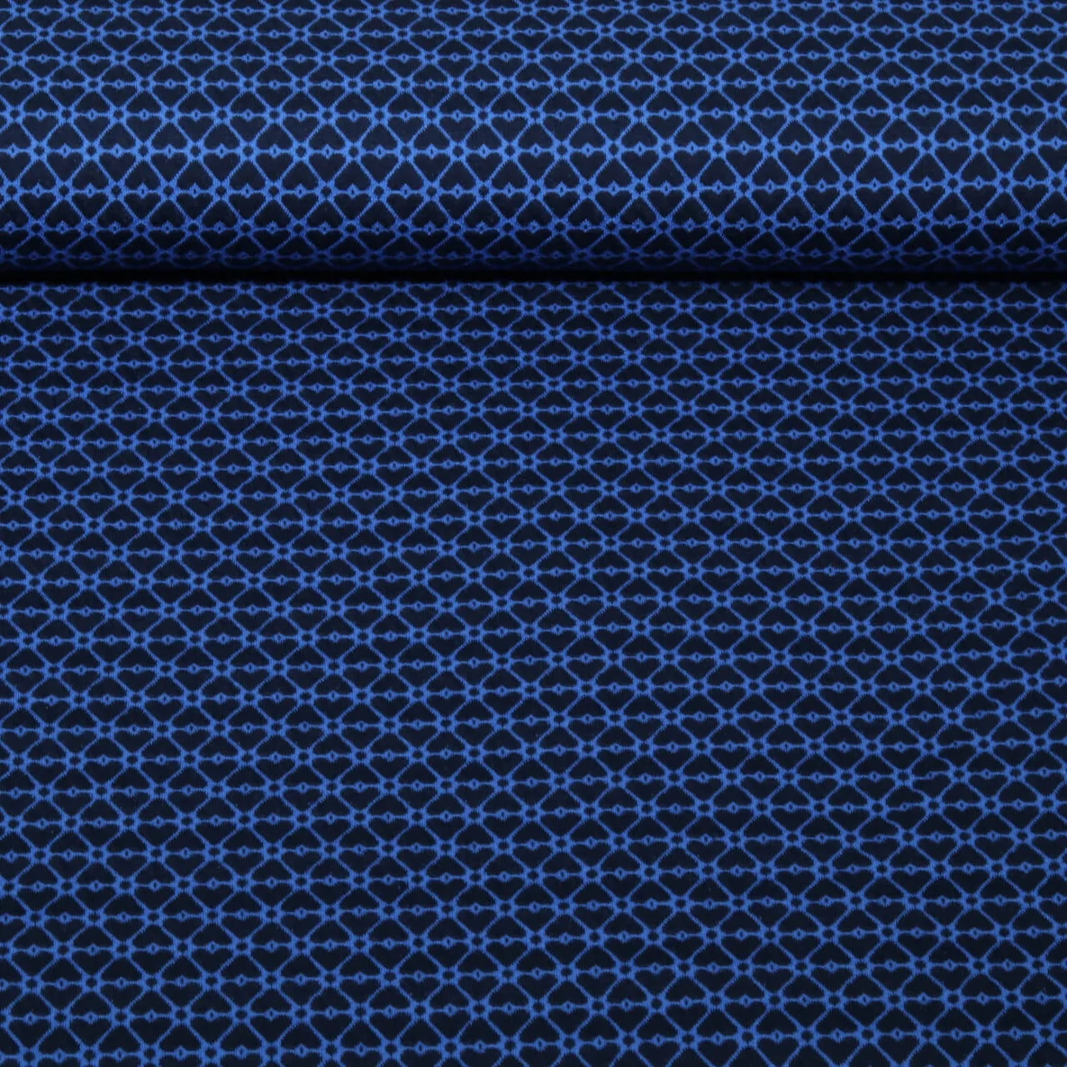 Bio Jacquard Jersey "Queen Of Hearts" Cherry Heart Knit Blau