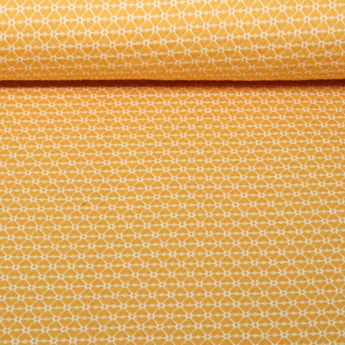 Bio Jacquard Jersey "Queen Of Hearts" Cherry Heart Knit Gelb