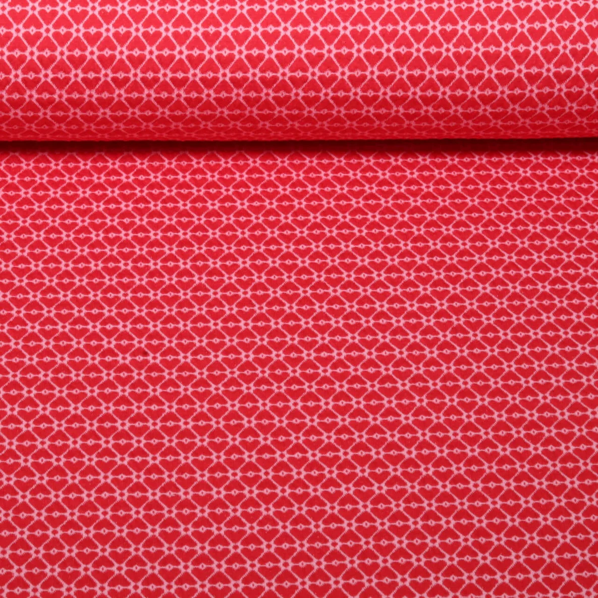 Bio Jacquard Jersey "Queen Of Hearts" Cherry Heart Knit Rot