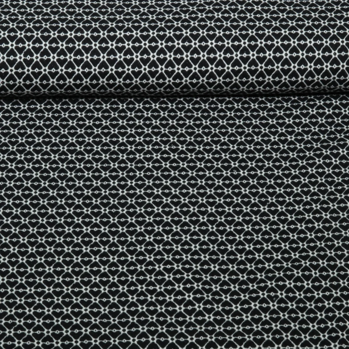 Bio Jacquard Jersey "Queen Of Hearts" Cherry Heart Knit Schwarz