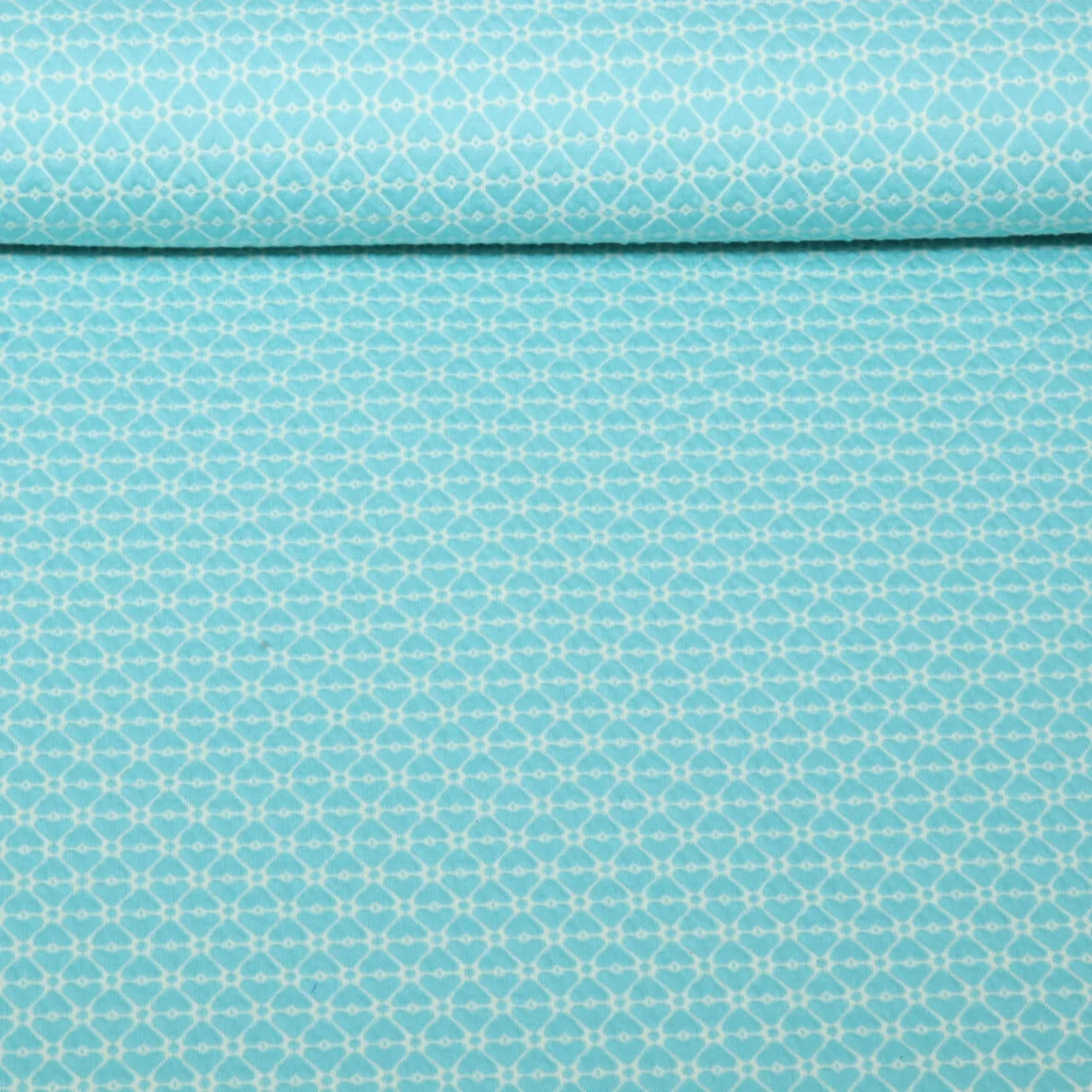 Bio Jacquard Jersey "Queen Of Hearts" Cherry Heart Knit Türkis