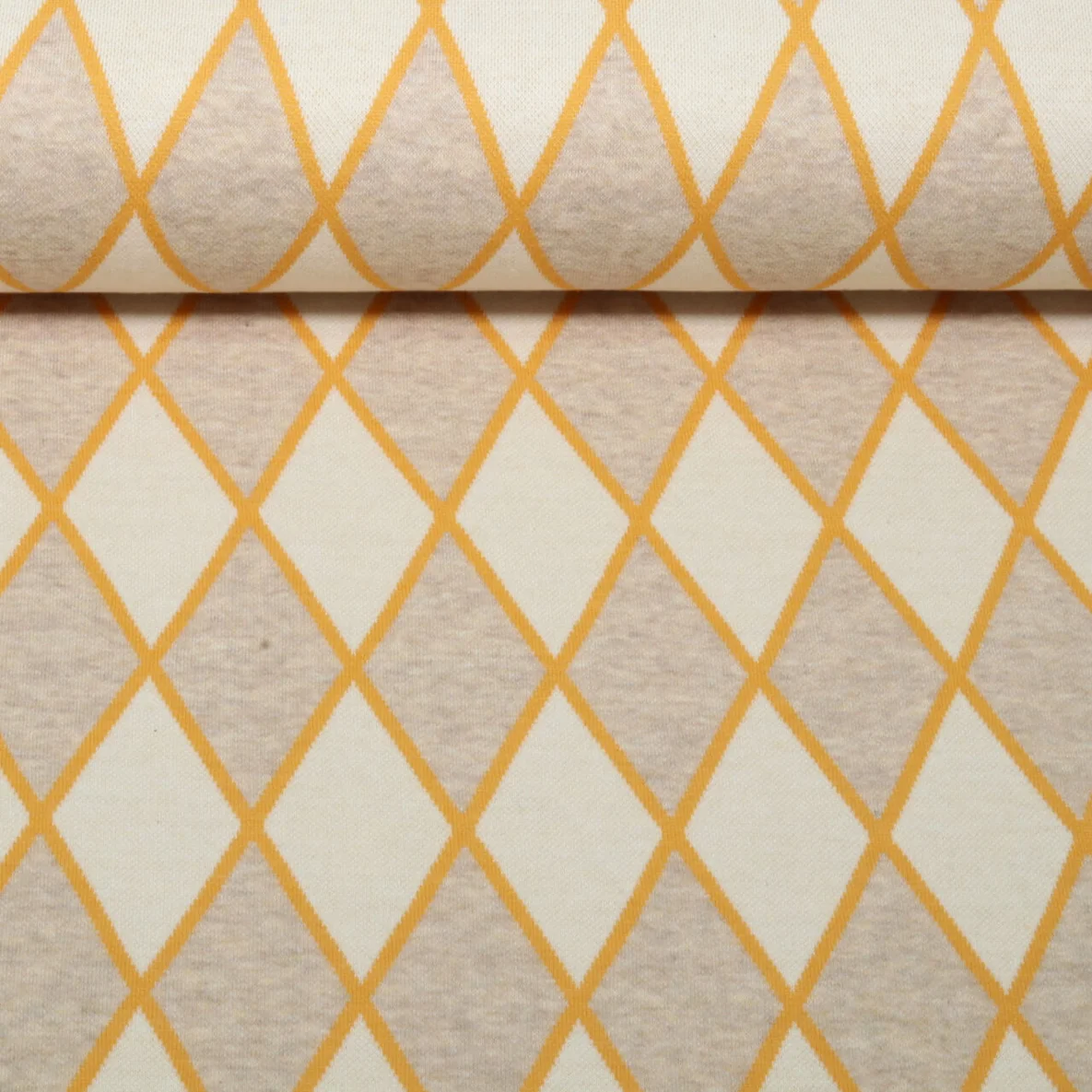 Bio Jacquard Jersey "Queen Of Hearts" Harlequin Hearts Beige